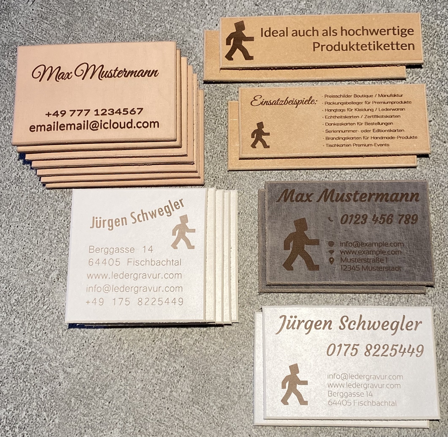 Aktuelles - Formate meiner Lederetiketten / Visitenkarten